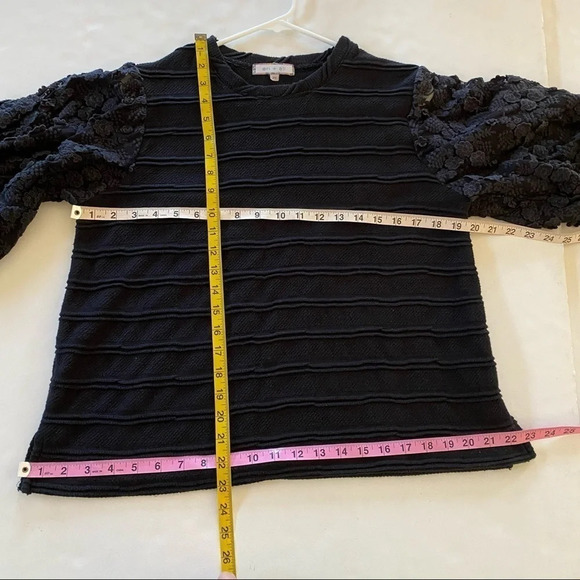 Eri & Ali Black Pullover Boho Blouse Lace Sheer Balloon Long Sleeves XS Loose - Picture 3 of 11